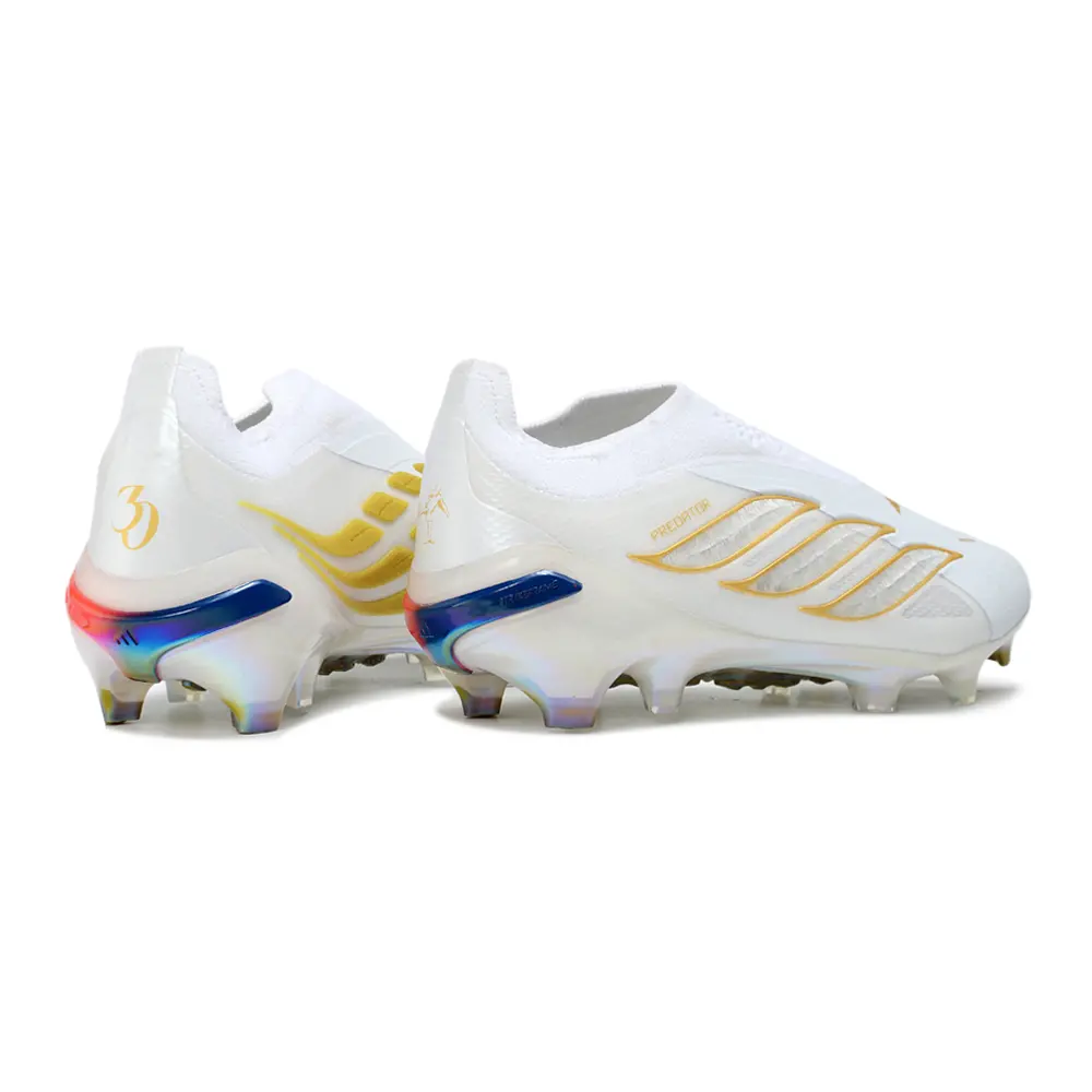 Chuteira Campo Adidas Predator LL 26 Elite FG Branco, Dourado e Azul