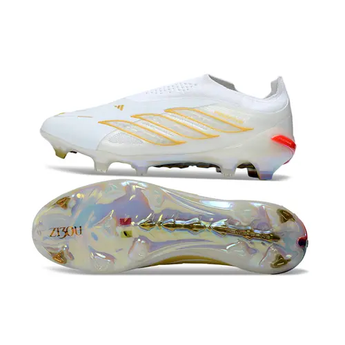 Chuteira Campo Adidas Predator LL 26 Elite FG Branco, Dourado e Azul