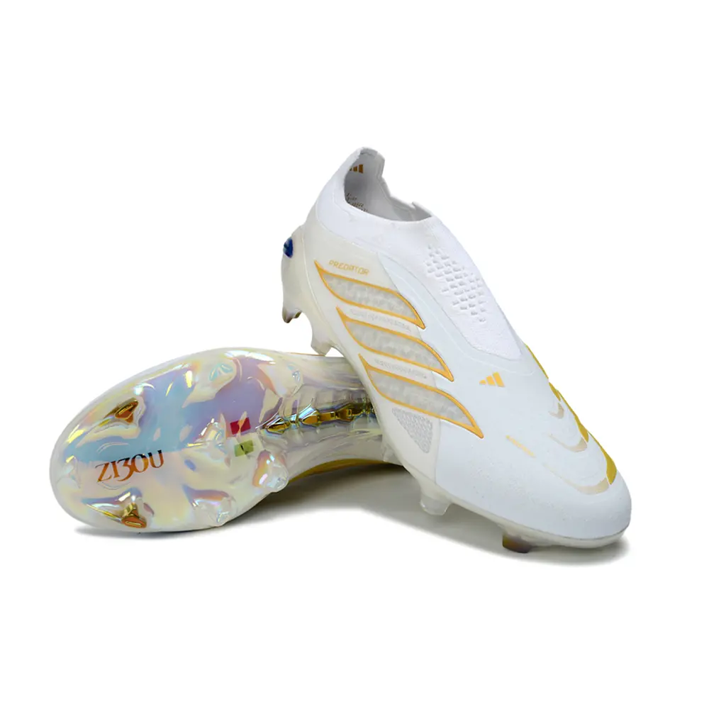 Chuteira Campo Adidas Predator LL 26 Elite FG Branco, Dourado e Azul