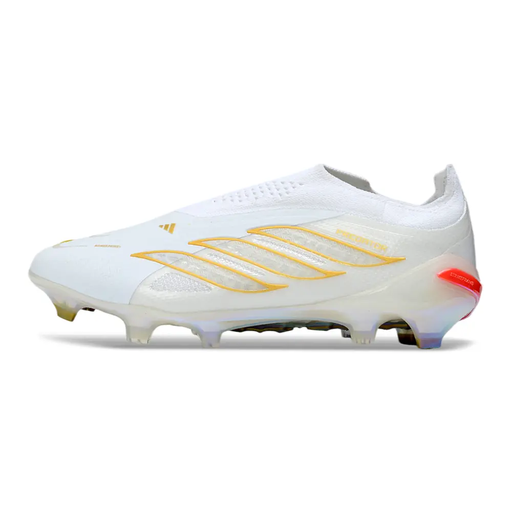 Chuteira Campo Adidas Predator LL 26 Elite FG Branco, Dourado e Azul
