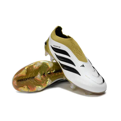 Chuteira Campo Adidas Predator LL 26 Elite FG Branco, Dourado e Preto