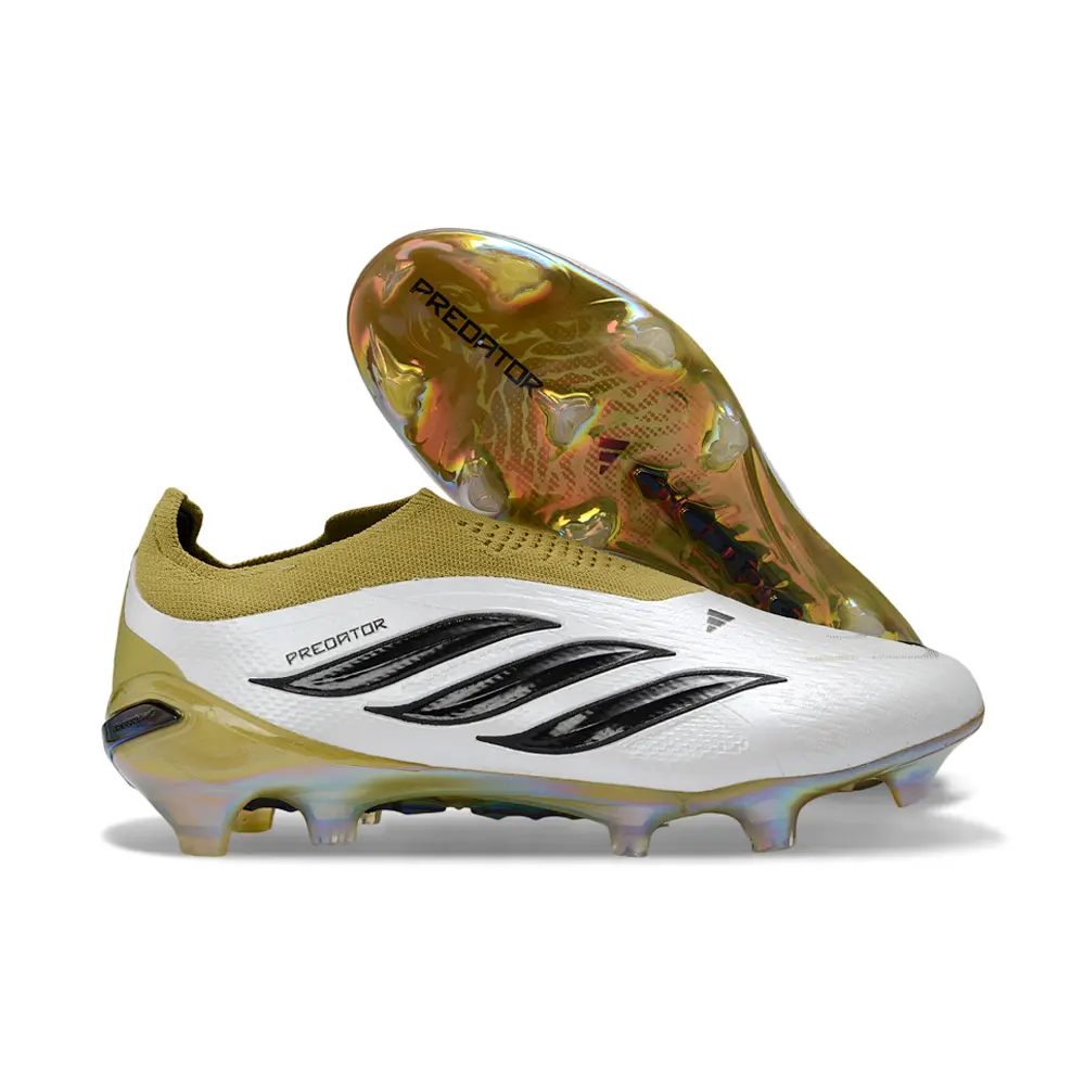 Chuteira Campo Adidas Predator LL 26 Elite FG Branco, Dourado e Preto