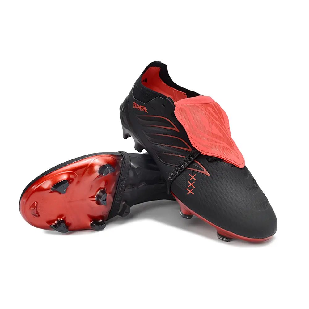 Chuteira Campo Adidas Predator Tongue 26 Elite FG Preto Fosco e Vermelho