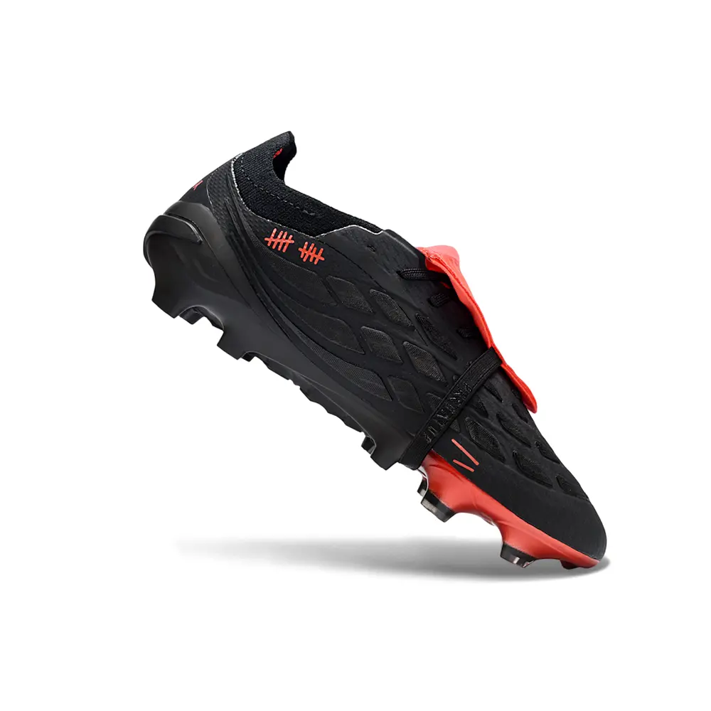 Chuteira Campo Adidas Predator Tongue 26 Elite FG Preto Fosco e Vermelho