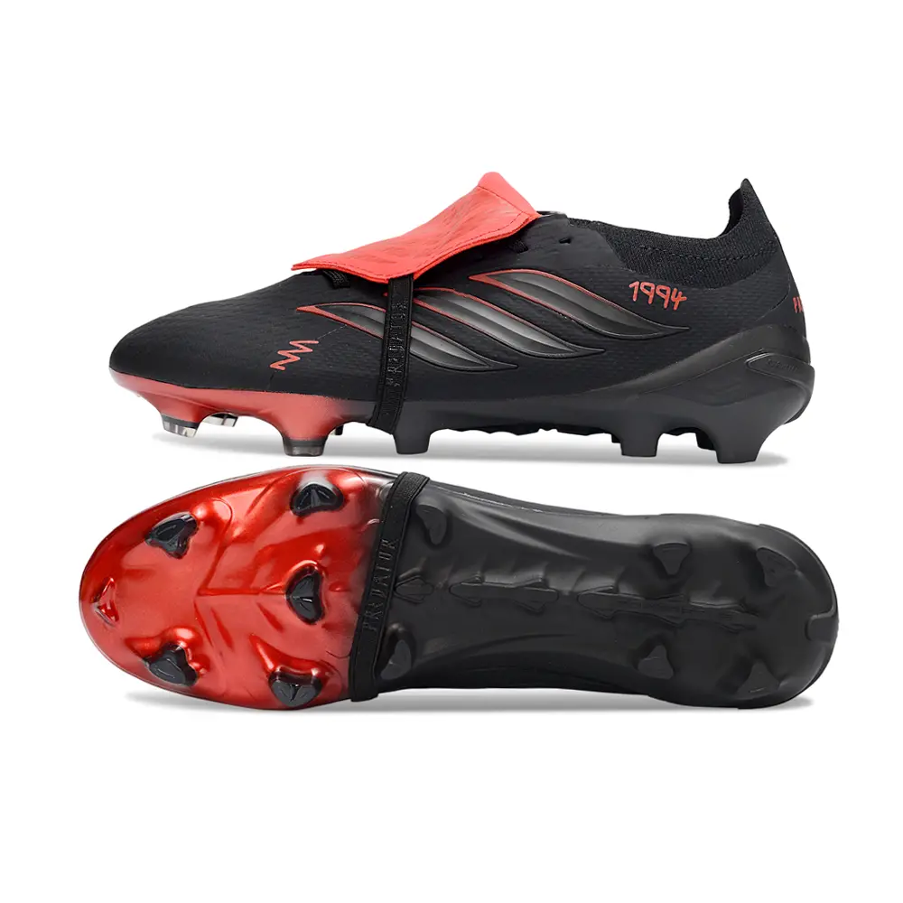 Chuteira Campo Adidas Predator Tongue 26 Elite FG Preto Fosco e Vermelho