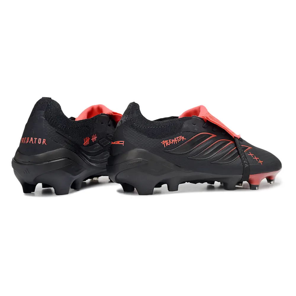 Chuteira Campo Adidas Predator Tongue 26 Elite FG Preto Fosco e Vermelho