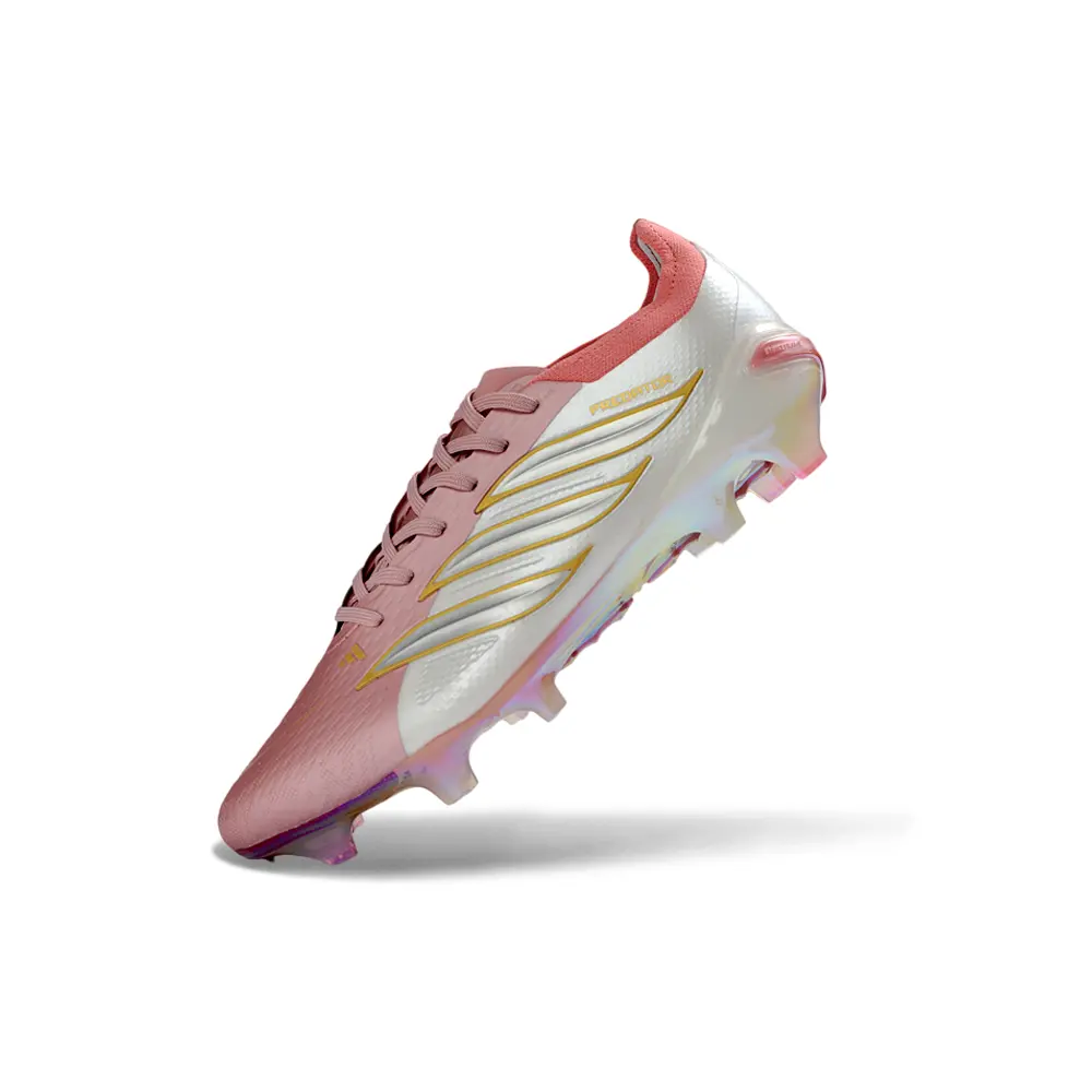 Chuteira Campo Adidas Predator 26 Elite FG Rosa e Dourada