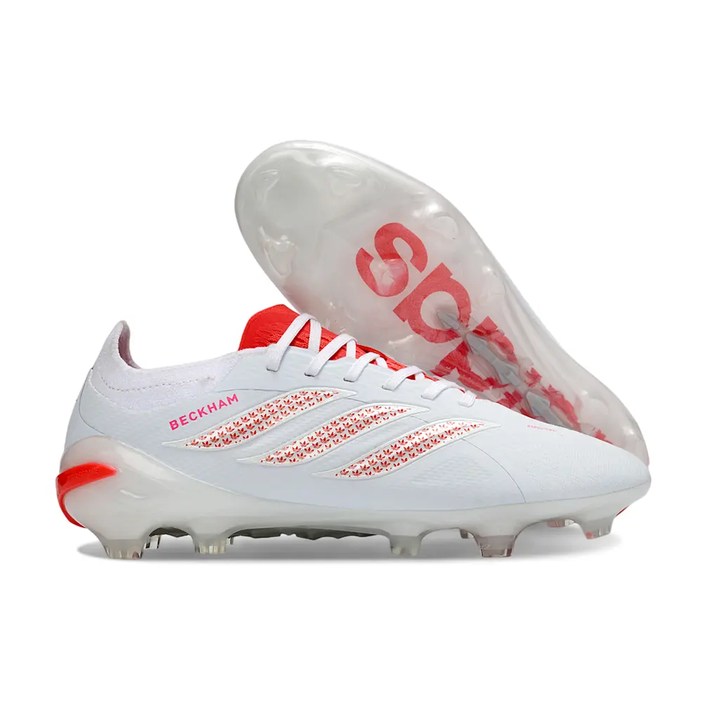 Chuteira Campo Adidas Predator 26 Elite FG Branco e Vermelho - Beckham