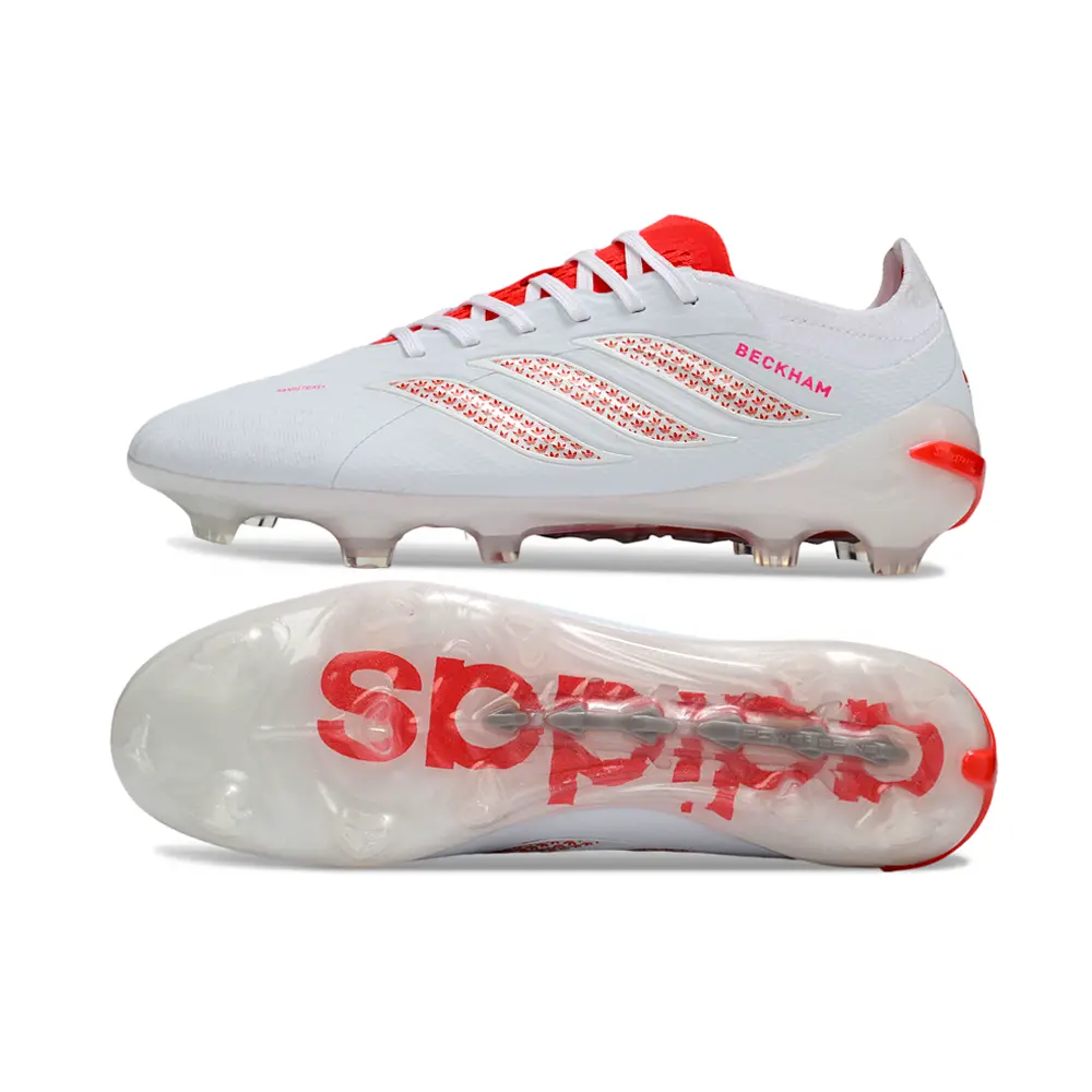 Chuteira Campo Adidas Predator 26 Elite FG Branco e Vermelho - Beckham
