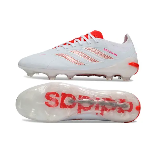 Chuteira Campo Adidas Predator 26 Elite FG Branco e Vermelho - Beckham