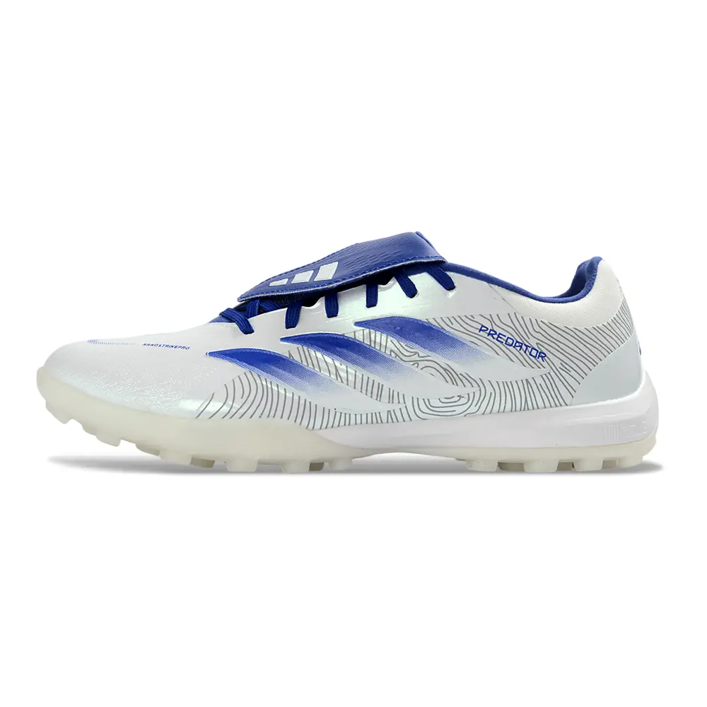 Chuteira Society Adidas Predator Tounge Elite 26 TF Branco e Azul