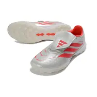 Chuteira Society Adidas Predator Tongue Elite 26 TF Prata e Vermelho - imagem 4