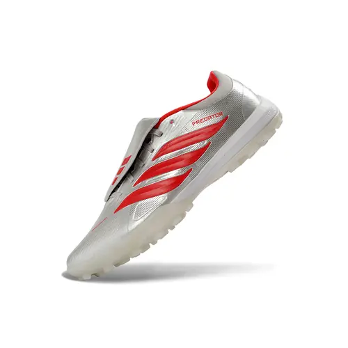 Chuteira Society Adidas Predator Tongue Elite 26 TF Prata e Vermelho