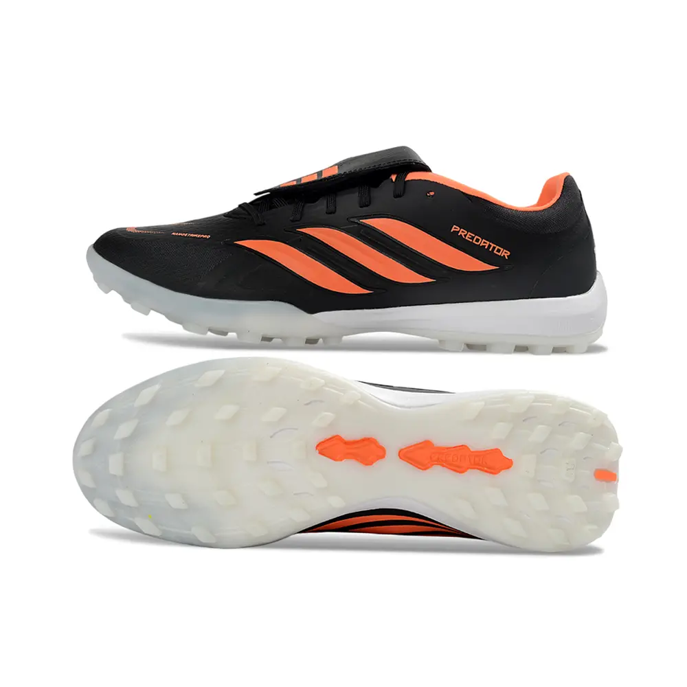 Chuteira Society Adidas Predator Tongue Elite 26 TF Preto e Laranja