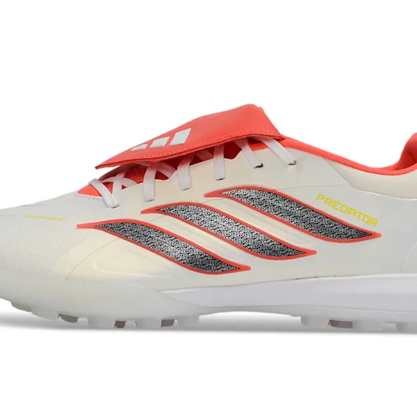 Chuteira Society Adidas Predator Tongue Elite 26 TF Branco e Vermelho