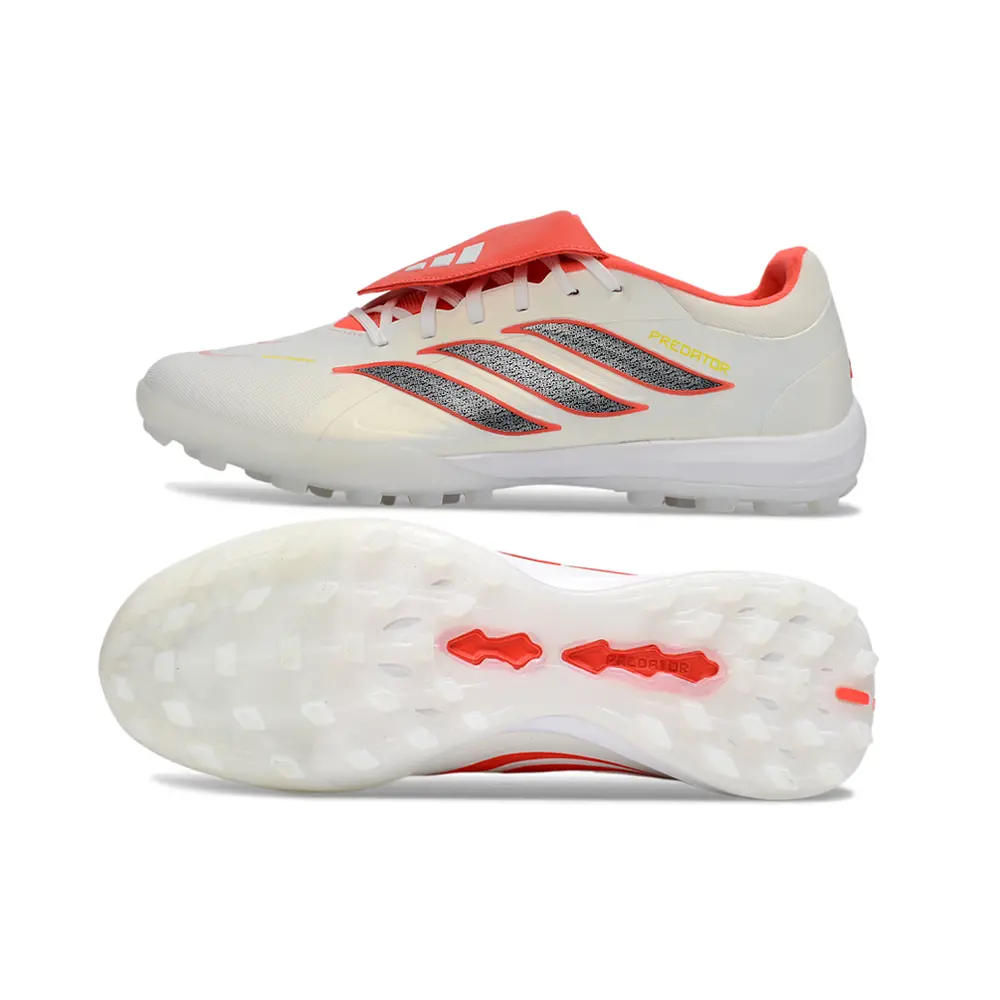 Chuteira Society Adidas Predator Tongue Elite 26 TF Branco e Vermelho