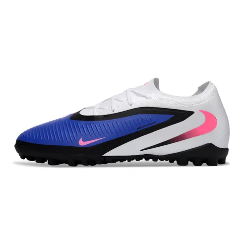 Chuteira Society Nike Phantom ReactX 6 Pro TF Branco, Azul, Preto e Rosa