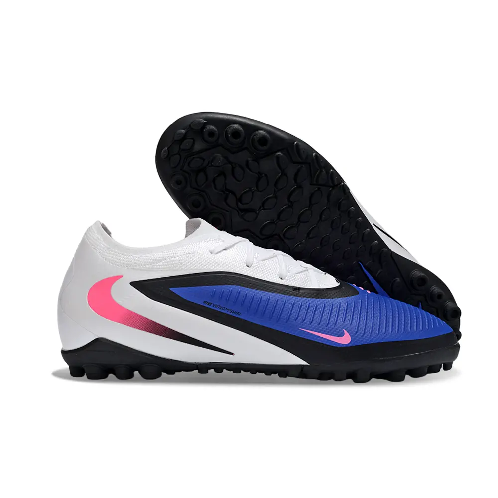 Chuteira Society Nike Phantom ReactX 6 Pro TF Branco, Azul, Preto e Rosa