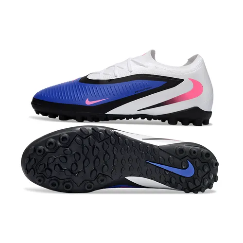 Chuteira Society Nike Phantom ReactX 6 Pro TF Branco, Azul, Preto e Rosa