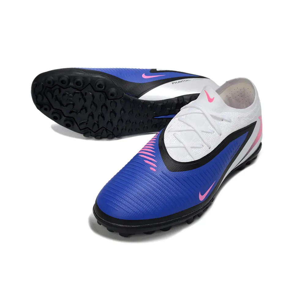 Chuteira Society Nike Phantom ReactX 6 Pro TF Branco, Azul, Preto e Rosa
