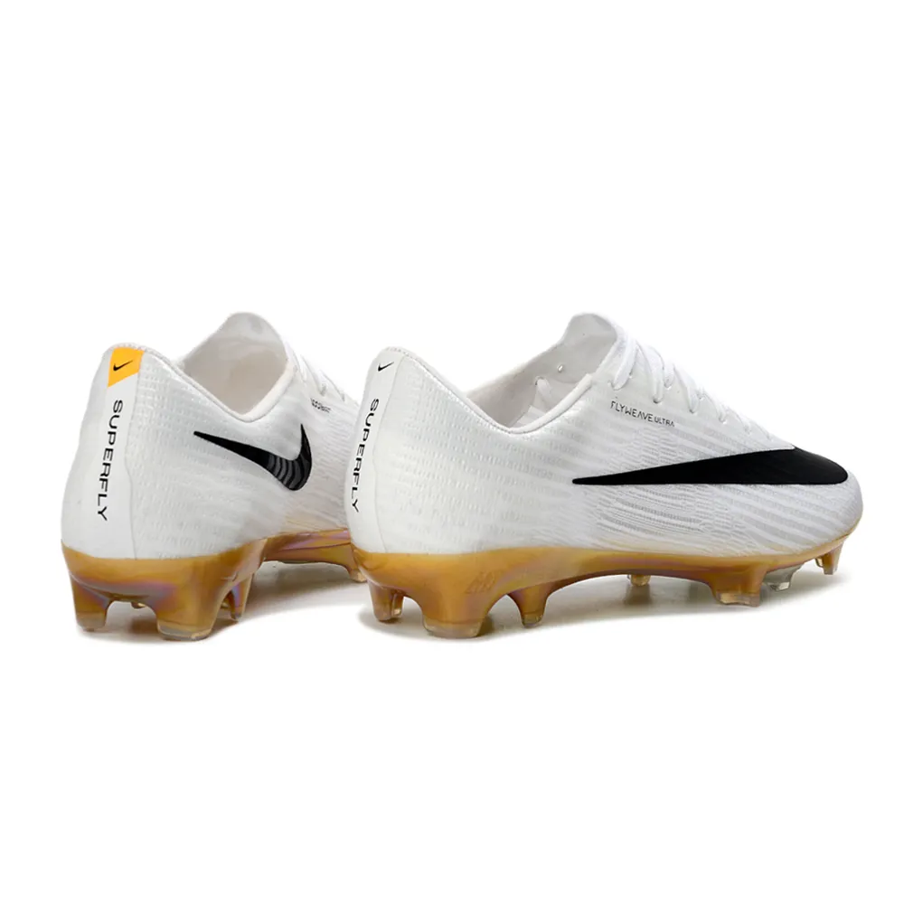 Chuteira Campo Nike Air Zoom Mercurial Superfly 11 Elite FG Branco, Preto e Dourado