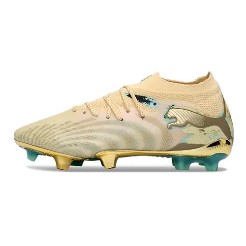 Chuteira Campo Puma Future 9 FG Bege, Dourado e Verde