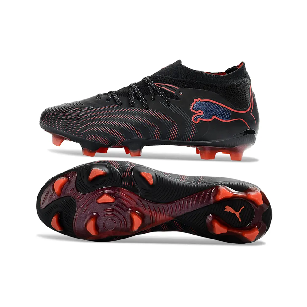 Chuteira Campo Puma Future 9 FG Preto e Vermelho