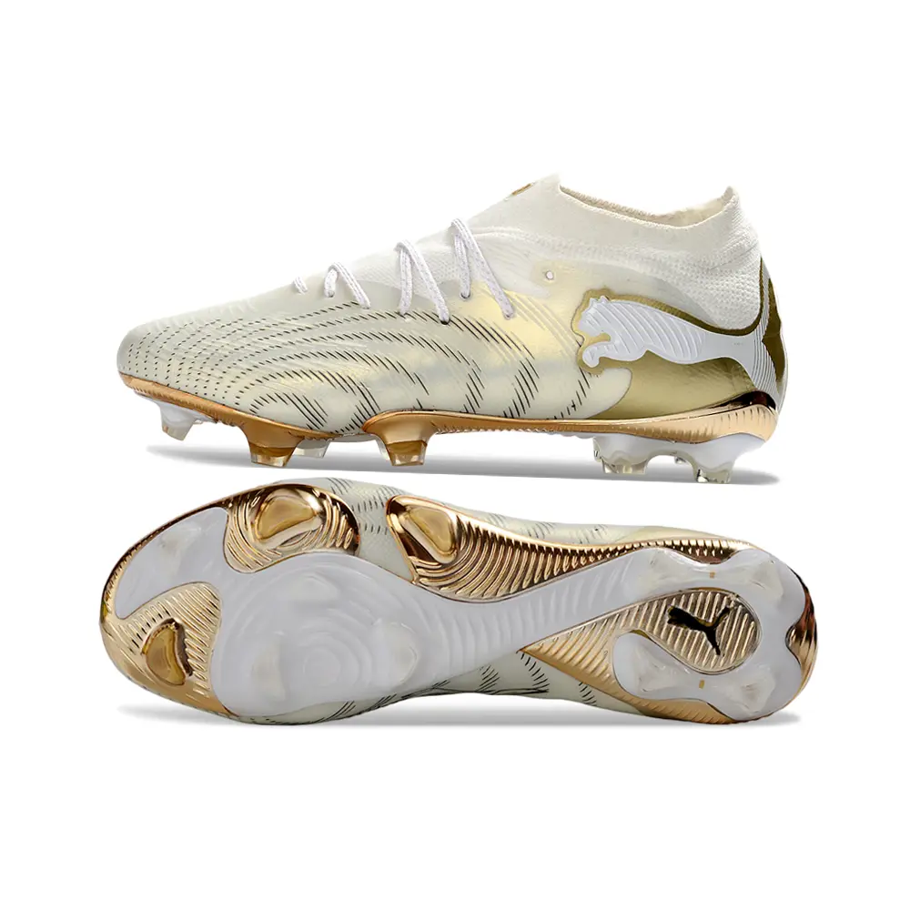 Chuteira Campo Puma Future 9 FG Branco e Dourado