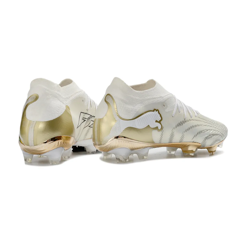 Chuteira Campo Puma Future 9 FG Branco e Dourado
