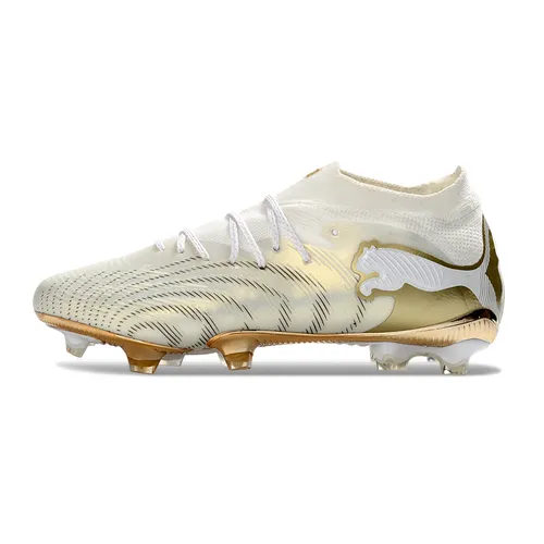 Chuteira Campo Puma Future 9 FG Branco e Dourado