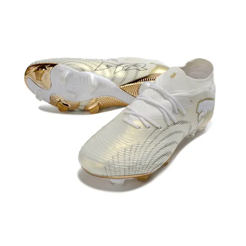 Chuteira Campo Puma Future 9 FG Branco e Dourado