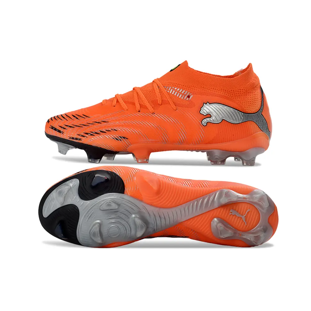 Chuteira Campo Puma Future 9 FG Laranja e Prata