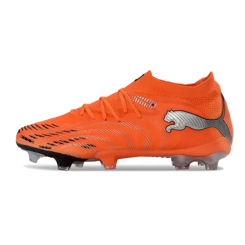 Chuteira Campo Puma Future 9 FG Laranja e Prata