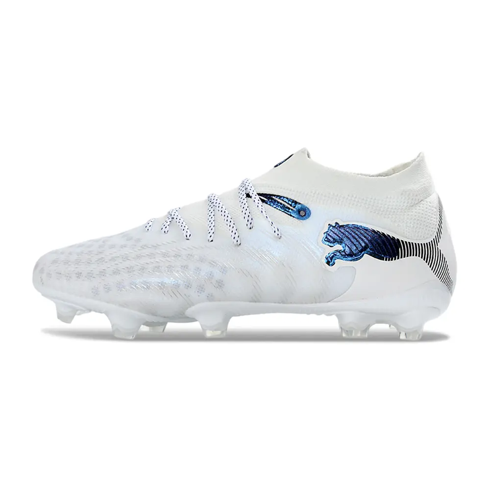 Chuteira Campo Puma Future 9 FG Branco e Azul