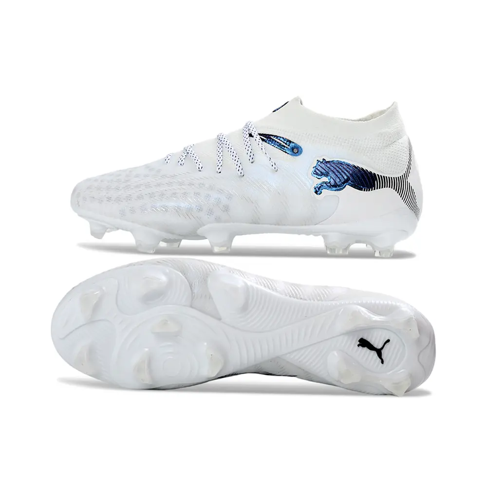 Chuteira Campo Puma Future 9 FG Branco e Azul