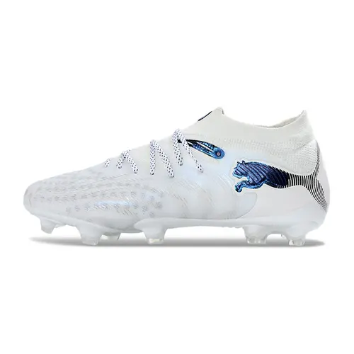 Chuteira Campo Puma Future 9 FG Branco e Azul