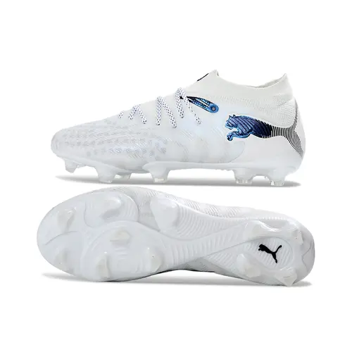 Chuteira Campo Puma Future 9 FG Branco e Azul