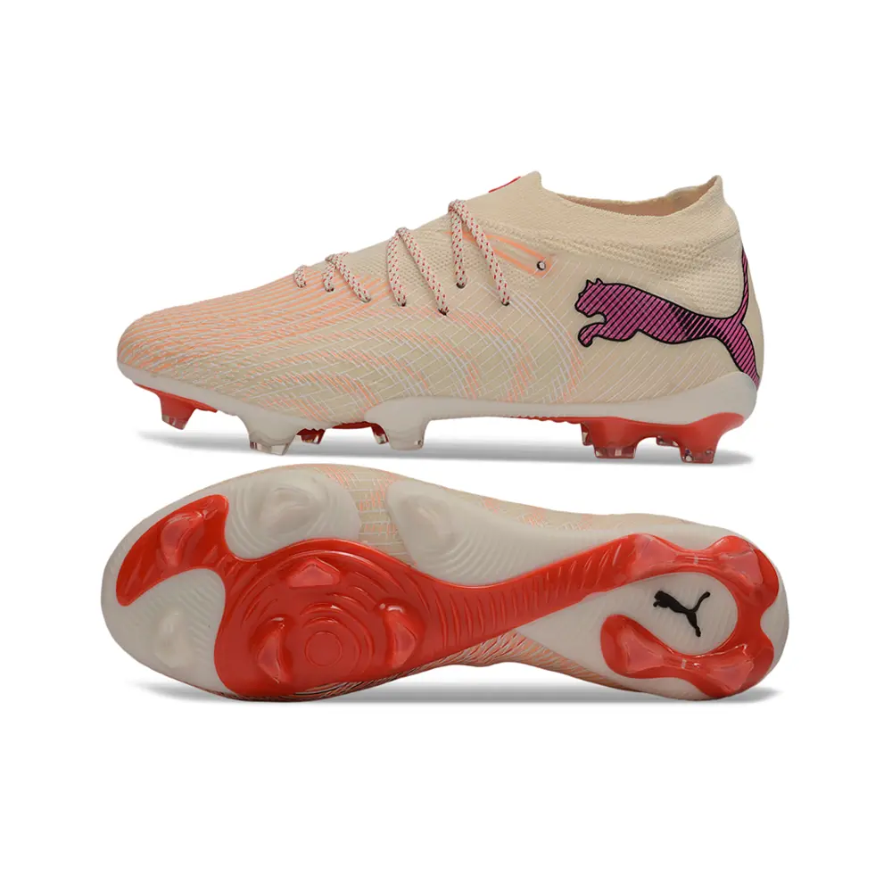 Chuteira Campo Puma Future 9 FG Bege e Vermelho