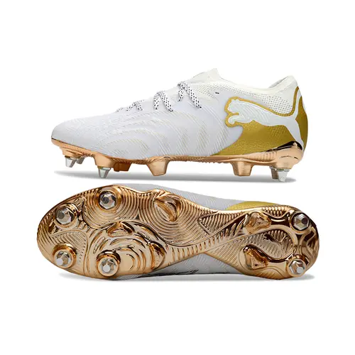 Chuteira Campo Puma Future 9 Trava Mista Branco e Dourado