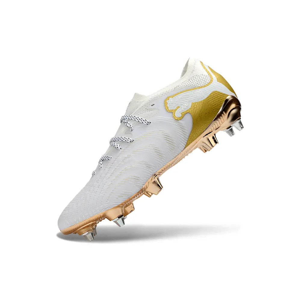 Chuteira Campo Puma Future 9 Trava Mista Branco e Dourado