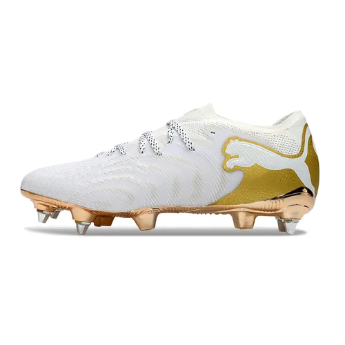 Chuteira Campo Puma Future 9 Trava Mista Branco e Dourado