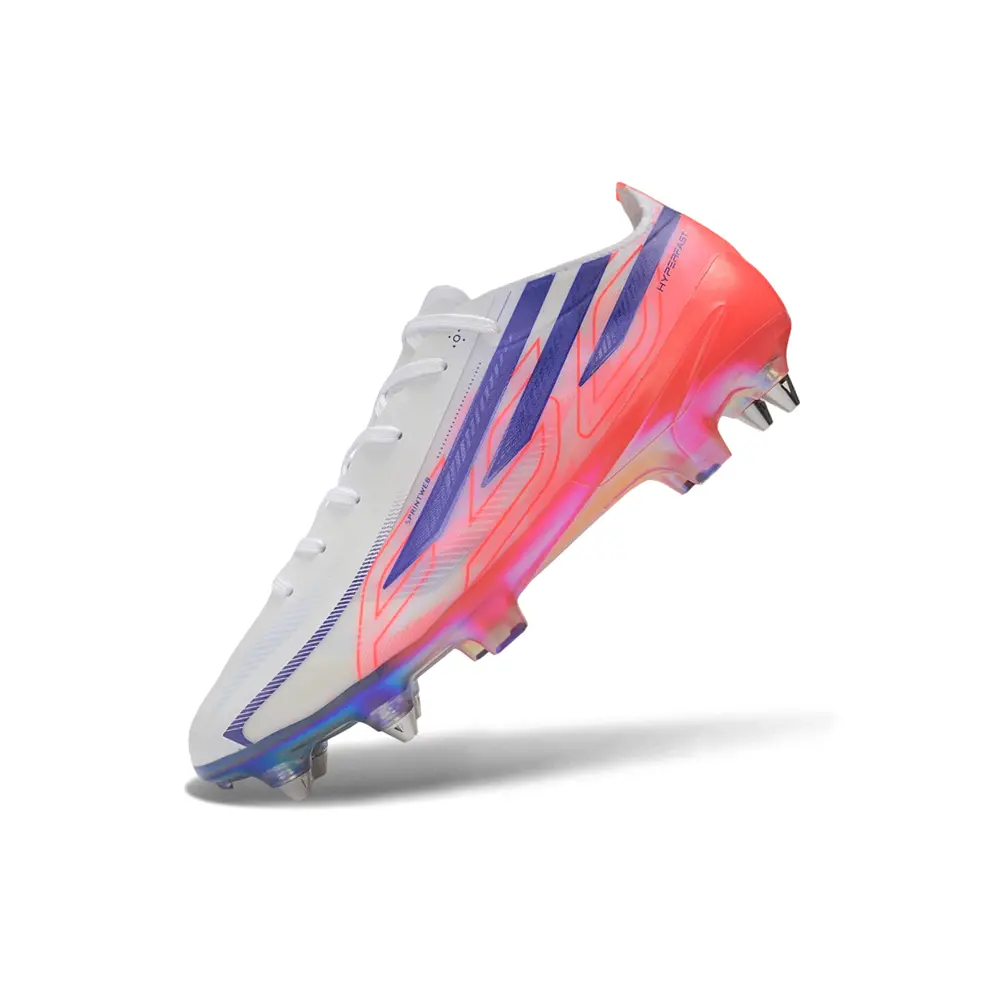 Chuteira Campo Adidas F50 Hyperfast Ponta de Aluminio Branco, Rosa e Roxo