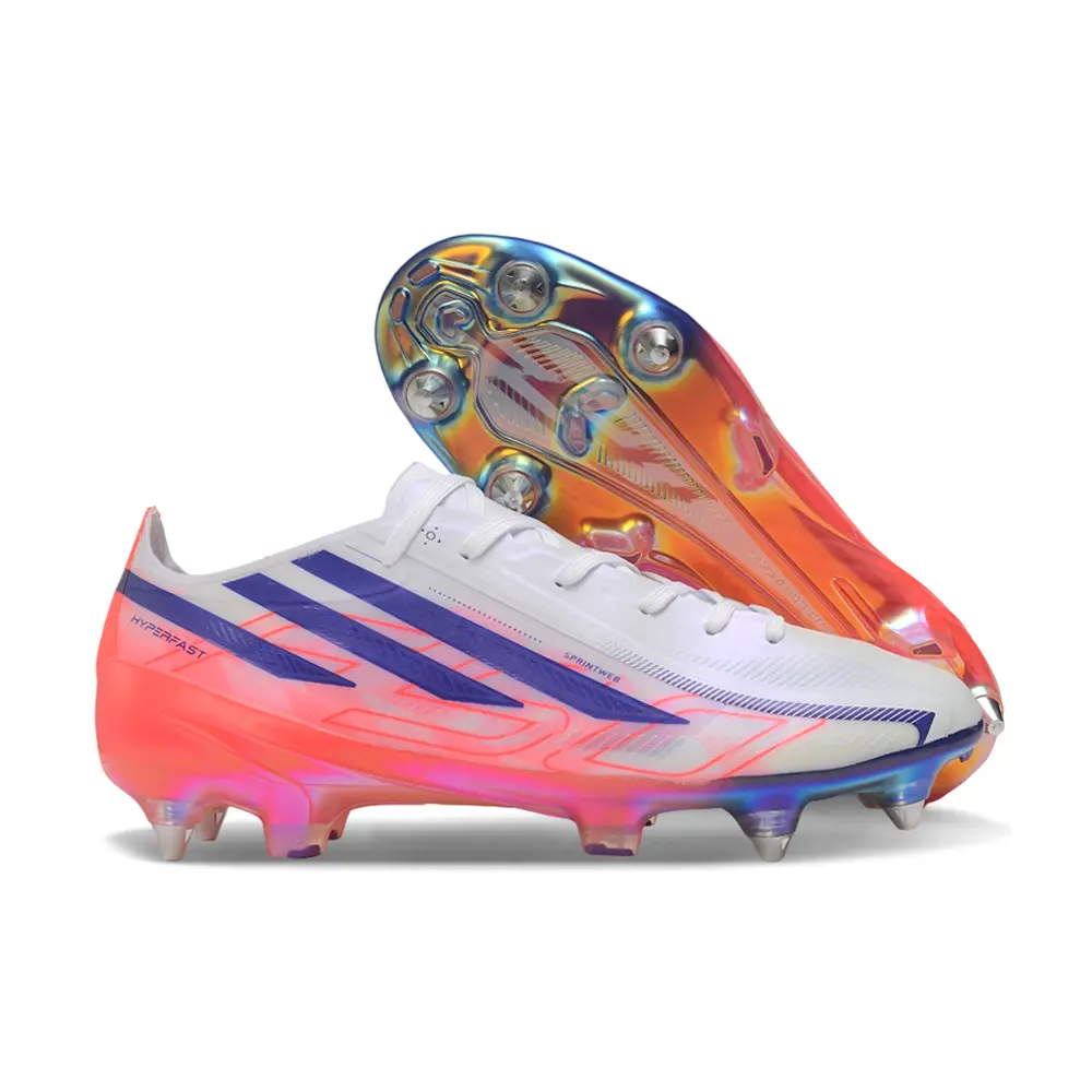 Chuteira Campo Adidas F50 Hyperfast Ponta de Aluminio Branco, Rosa e Roxo