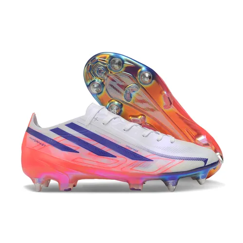 Chuteira Campo Adidas F50 Hyperfast Ponta de Aluminio Branco, Rosa e Roxo