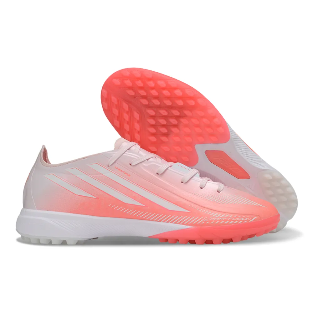 Chuteira Society Adidas F50 Hyperfast TF Rosa e Branco