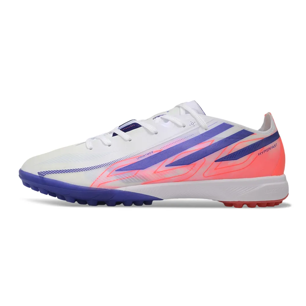 Chuteira Society Adidas F50 Hyperfast TF Branco, Azul e Rosa