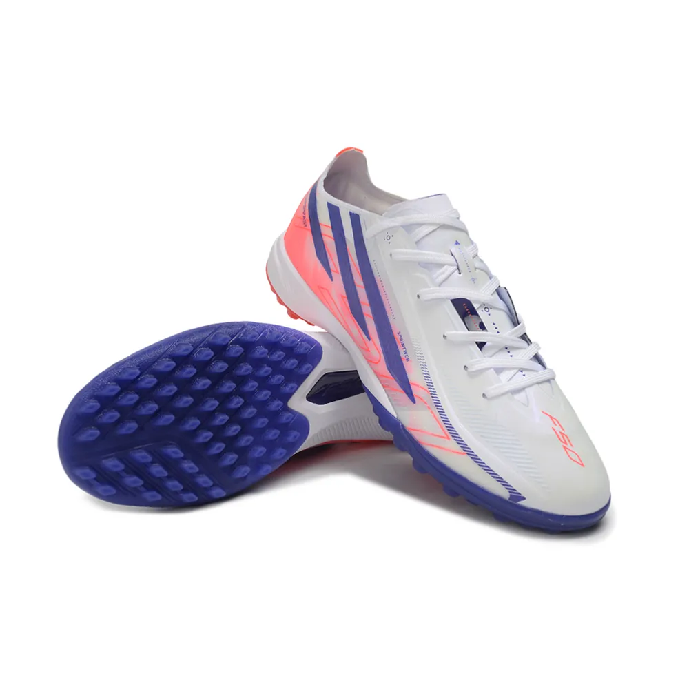 Chuteira Society Adidas F50 Hyperfast TF Branco, Azul e Rosa