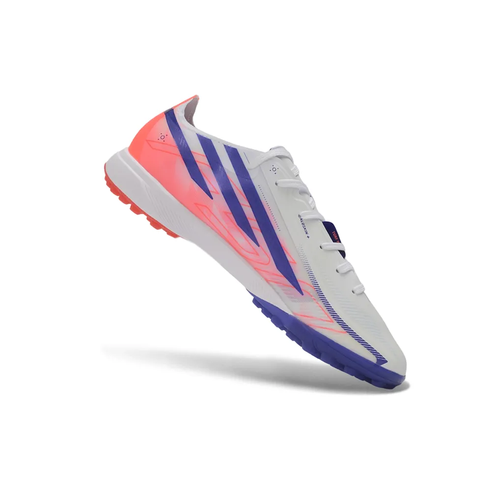 Chuteira Society Adidas F50 Hyperfast TF Branco, Azul e Rosa