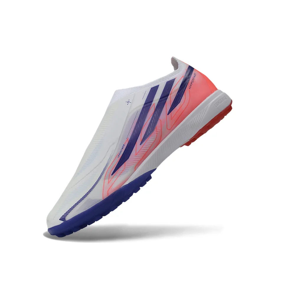 Chuteira Society Adidas F50 LL Hyperfast TF Branco, Rosa e Azul