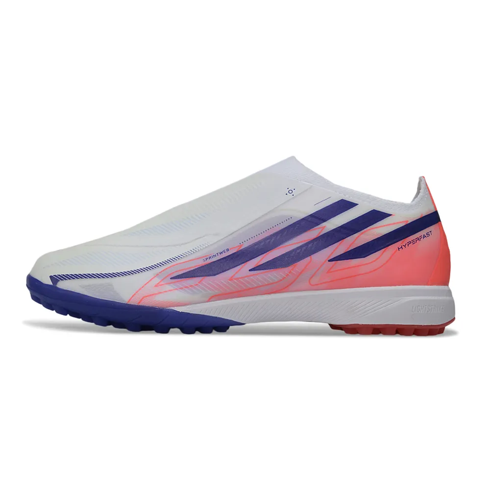 Chuteira Society Adidas F50 LL Hyperfast TF Branco, Rosa e Azul